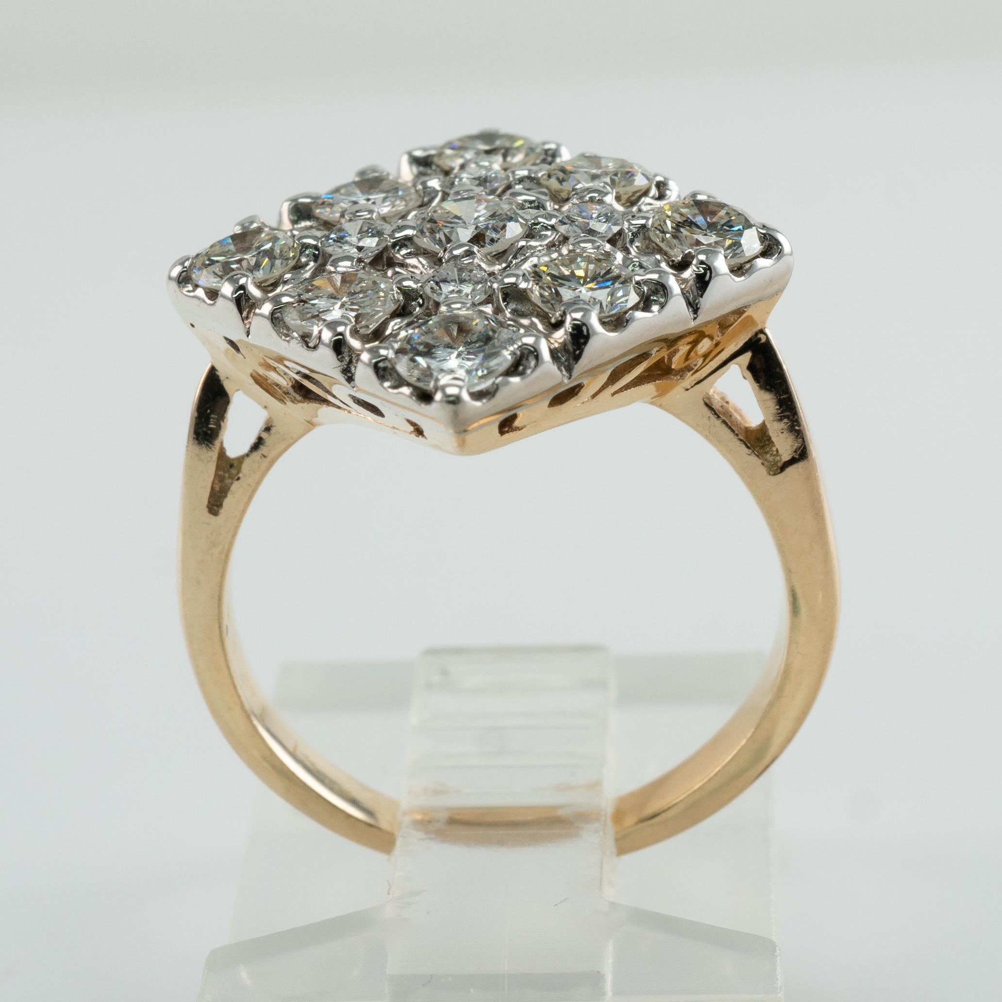 Diamond Ring 14K Gold Diamond Cluster 1.51 TDW Cocktail For Sale 5