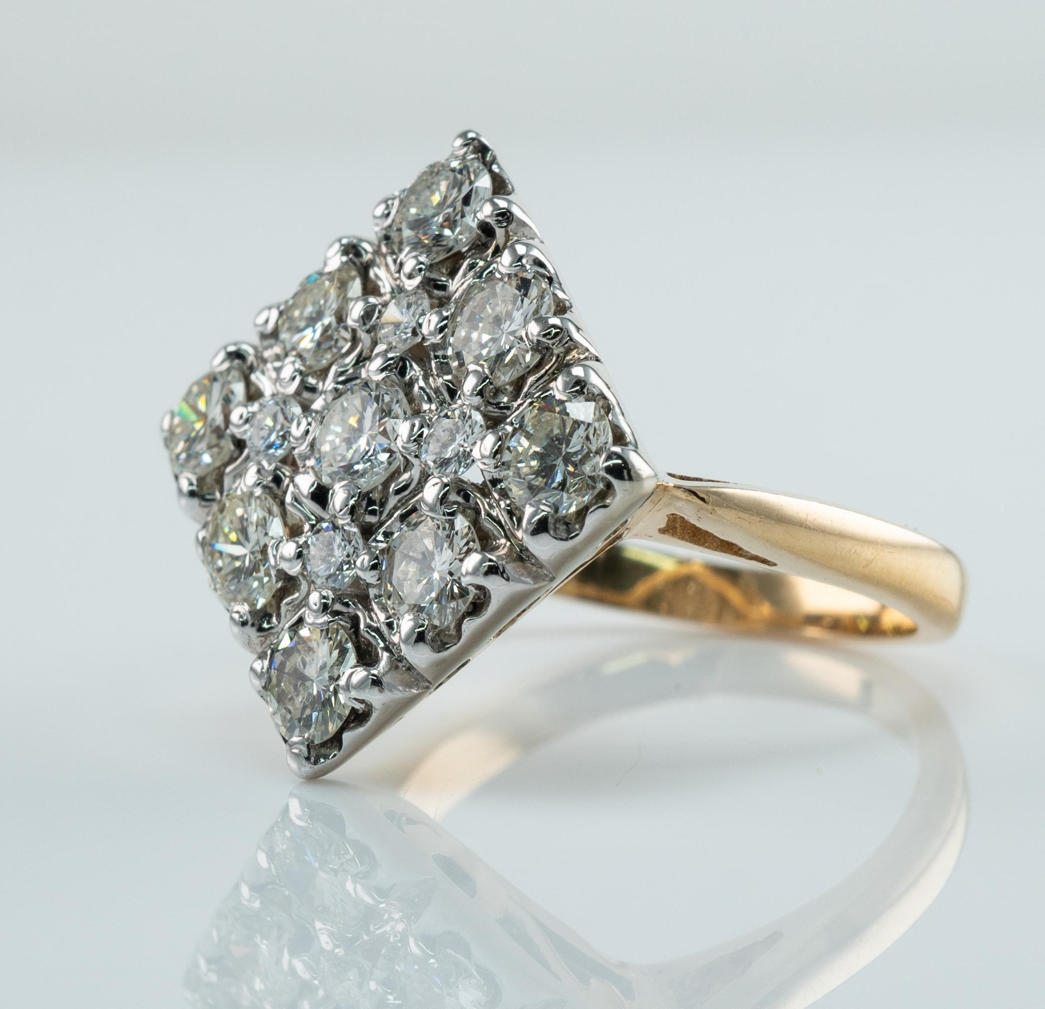 Diamond Ring 14K Gold Diamond Cluster 1.51 TDW Cocktail For Sale 3