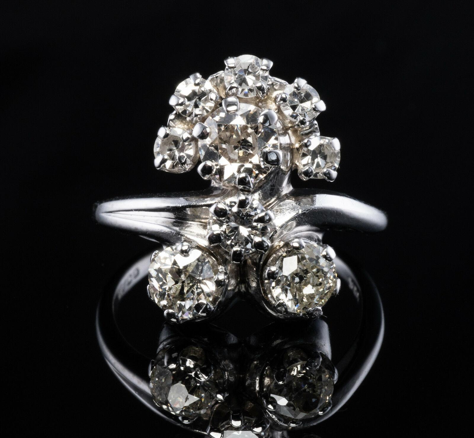 Taille ronde Bague fleur vintage en or 14 carats avec diamants par Haco (1,45 TDW) en vente
