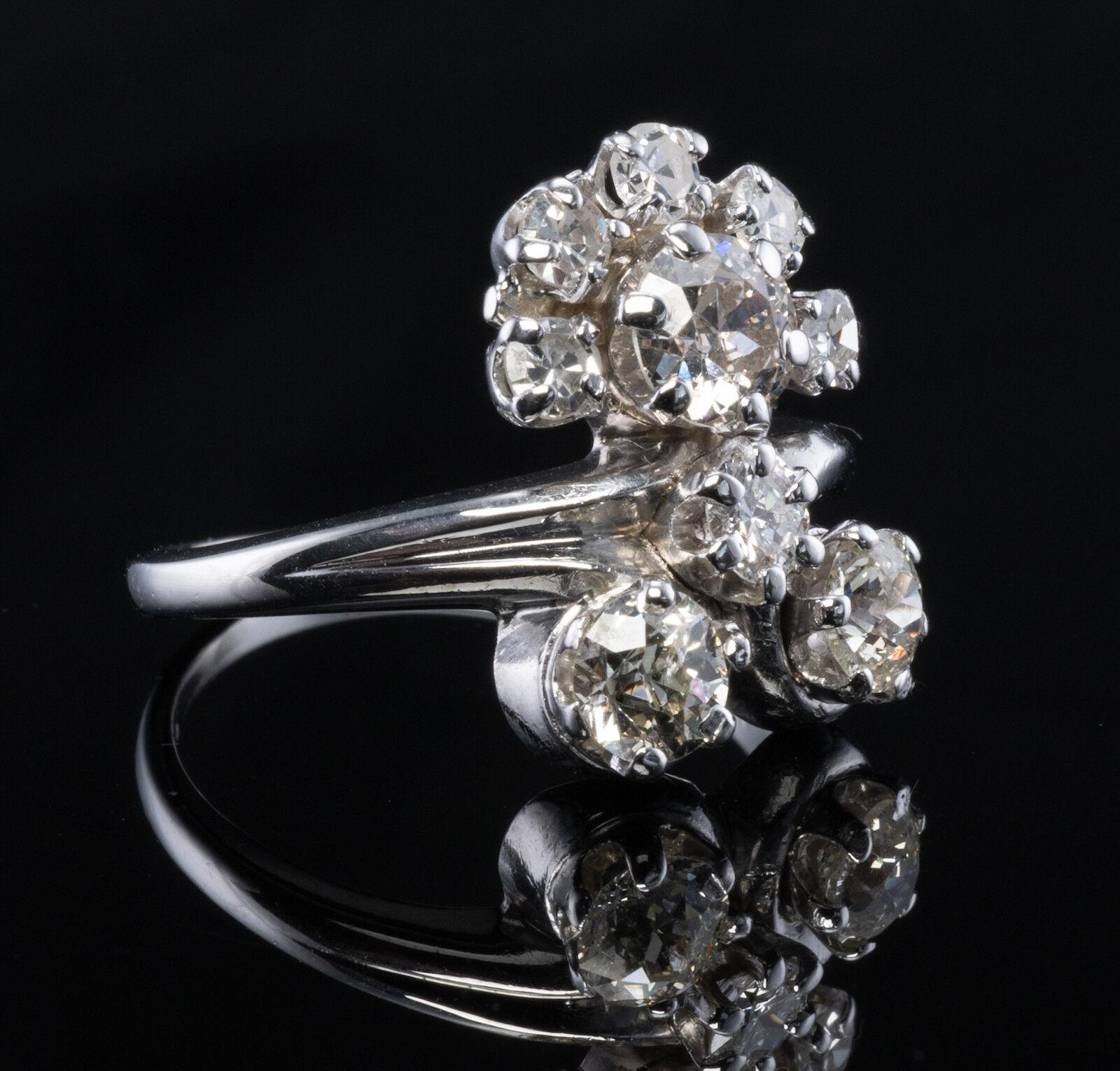 Women's or Men's Diamond Ring 14K Gold Flower Vintage by Haco 1.45 TDW For Sale