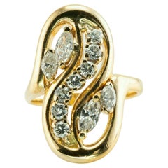 Diamond Ring 14K Gold Marquise Round cut Vintage 1.70ct