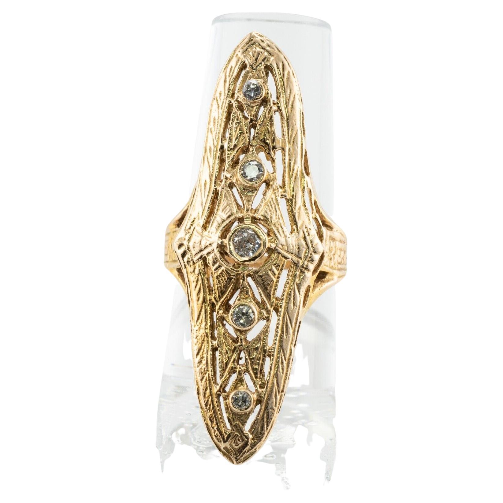 Diamond Ring 14K Gold Marquise Round cut Vintage 1.70ct For Sale at 1stDibs