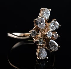 Diamond Ring 14K Gold Pear Round Cluster 1.53 TDW