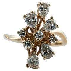 Anello di diamanti in oro 14K con pera rotonda a grappolo 1.53 TDW
