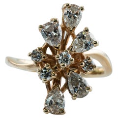 Retro Diamond Ring 14K Gold Pear Round Cluster 1.53 TDW