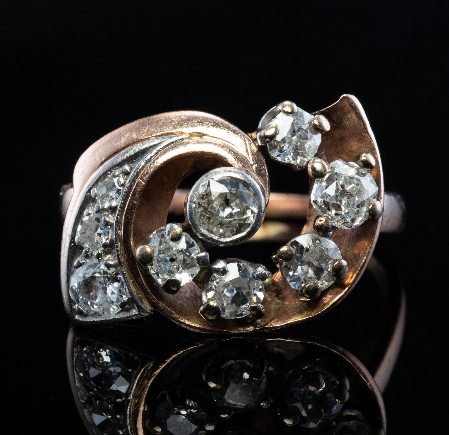 Taille vieille mine Bague en or rose 14 carats en forme de spirale avec diamants 1,05 TDW 