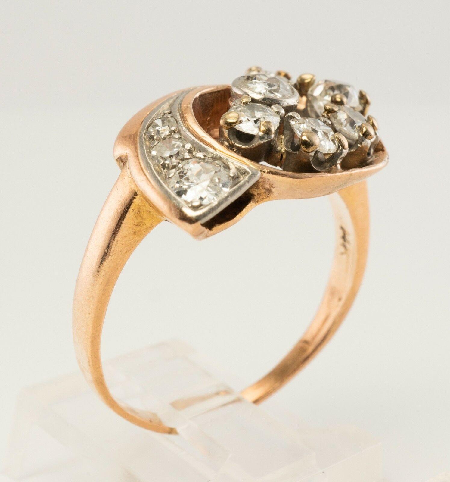Diamond Ring 14K Rose Gold Spiral 1.05 TDW Old Mine For Sale 1