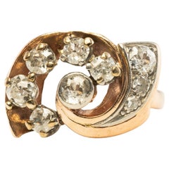 Vintage Diamond Ring 14K Rose Gold Spiral 1.05 TDW Old Mine