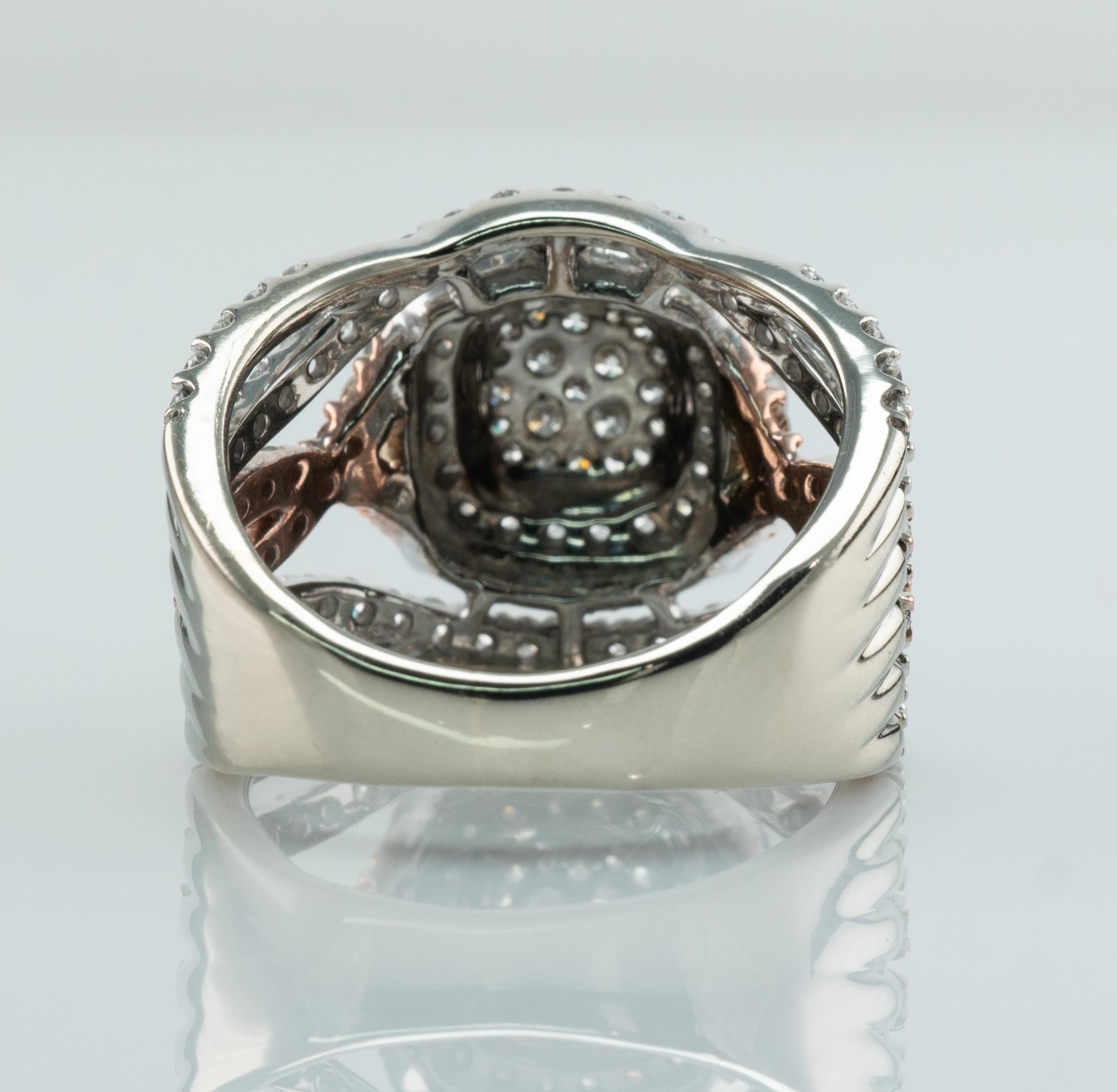 Women's Diamond Ring 14K White and Rose Gold 2.60 TDW Cluster Cocktail For Sale