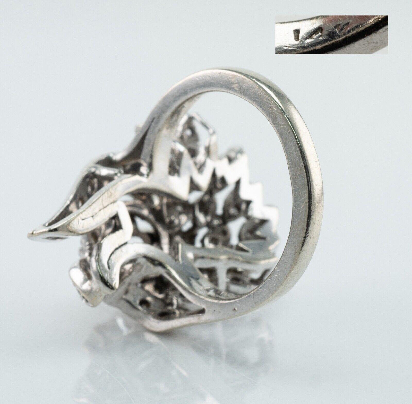 Anello con diamante in oro bianco 14K 1,25 TDW rotondo singolo Vintage Cluster in vendita 5
