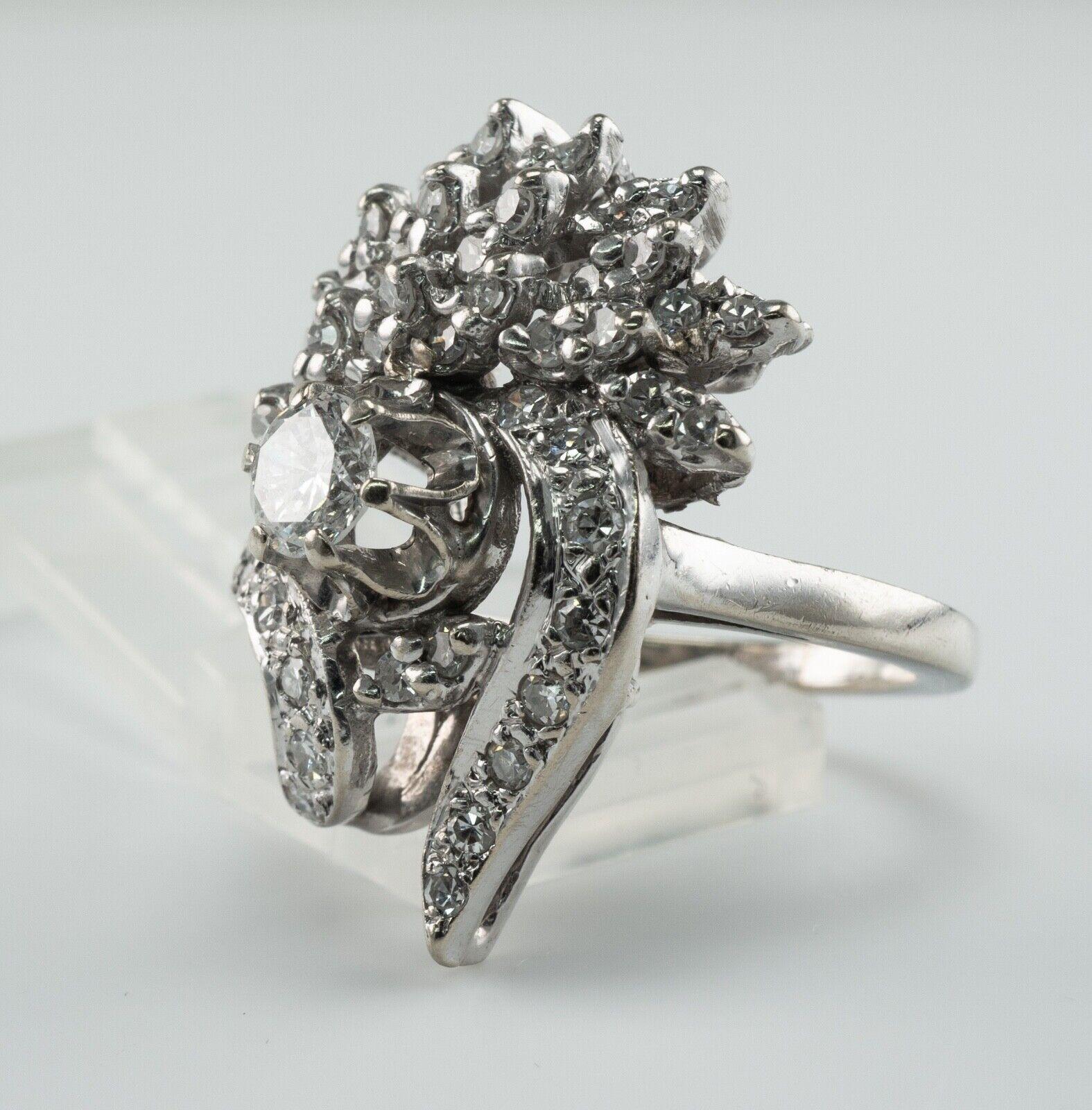 Donna Anello con diamante in oro bianco 14K 1,25 TDW rotondo singolo Vintage Cluster in vendita