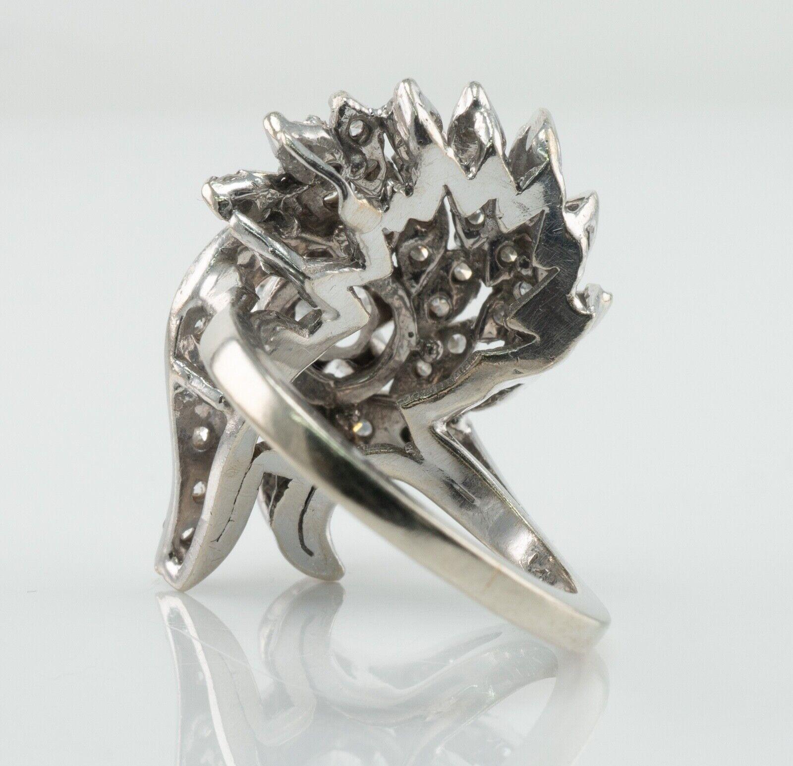 Anello con diamante in oro bianco 14K 1,25 TDW rotondo singolo Vintage Cluster in vendita 2