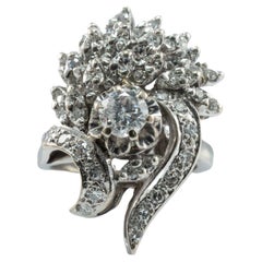 Anello con diamante in oro bianco 14K 1,25 TDW rotondo singolo Vintage Cluster