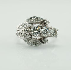 Anello con diamante in oro bianco 14 carati, anello vintage degli anni '50