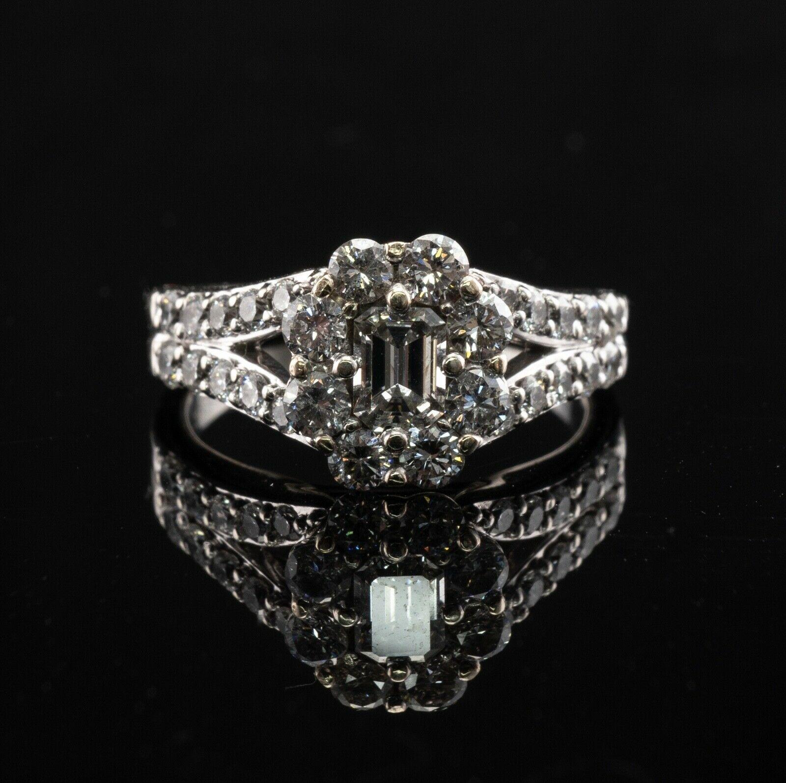 Women's Diamond Ring 14K White Gold Band 1.36 TDW Engagement For Sale