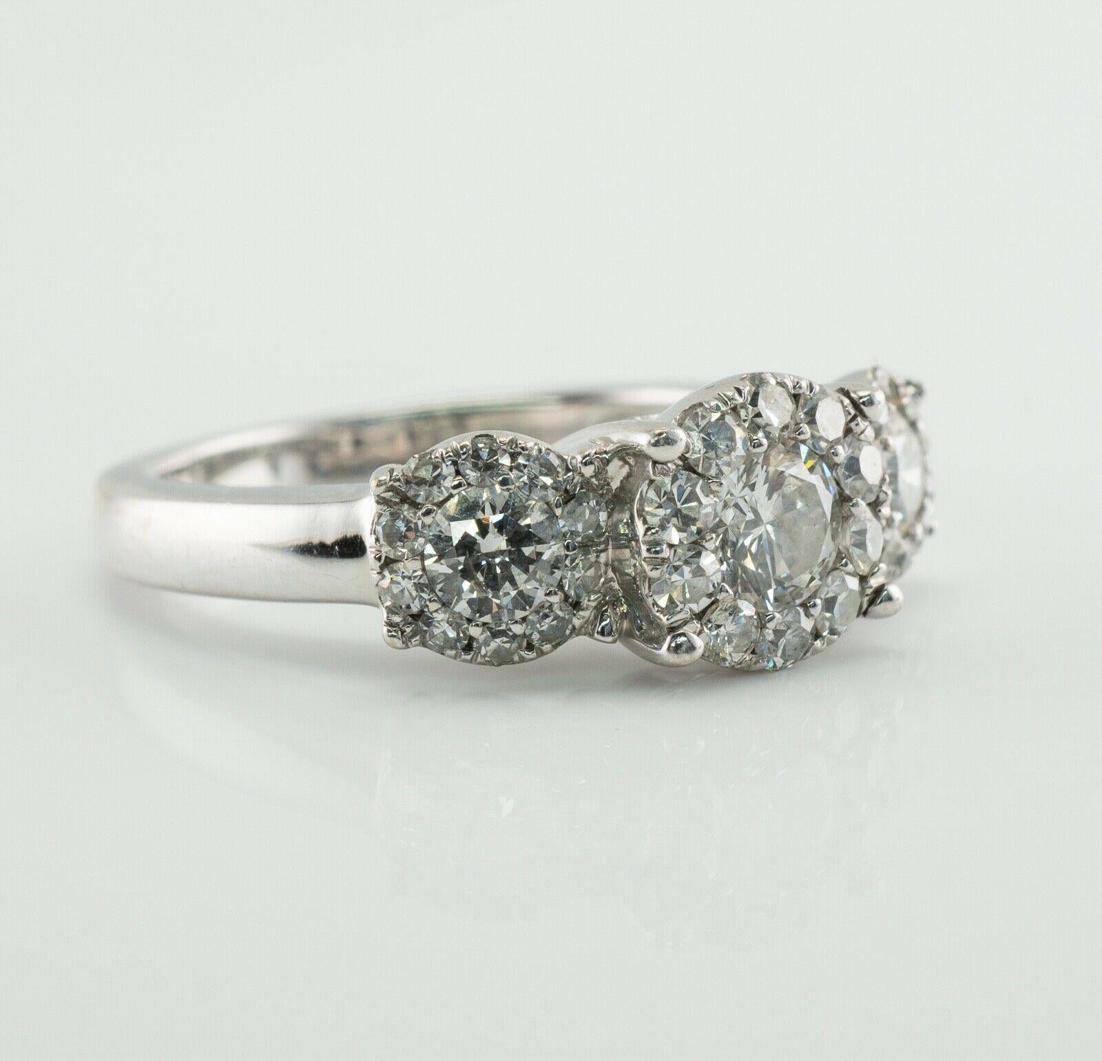 Anillo de diamantes de oro blanco de 14 quilates Halo Boda de compromiso 1,63 TDW Corte redondo en venta