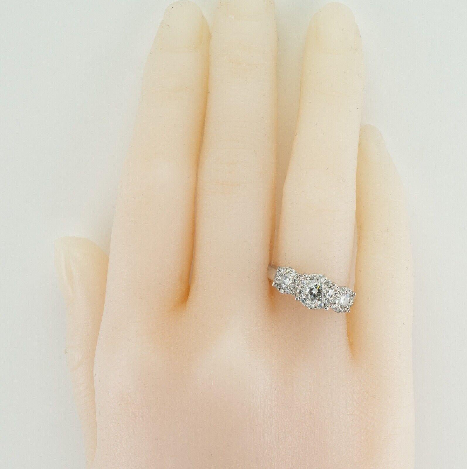 Women's Diamond Ring 14K White Gold Band Halo Engagement Wedding 1.63 TDW For Sale