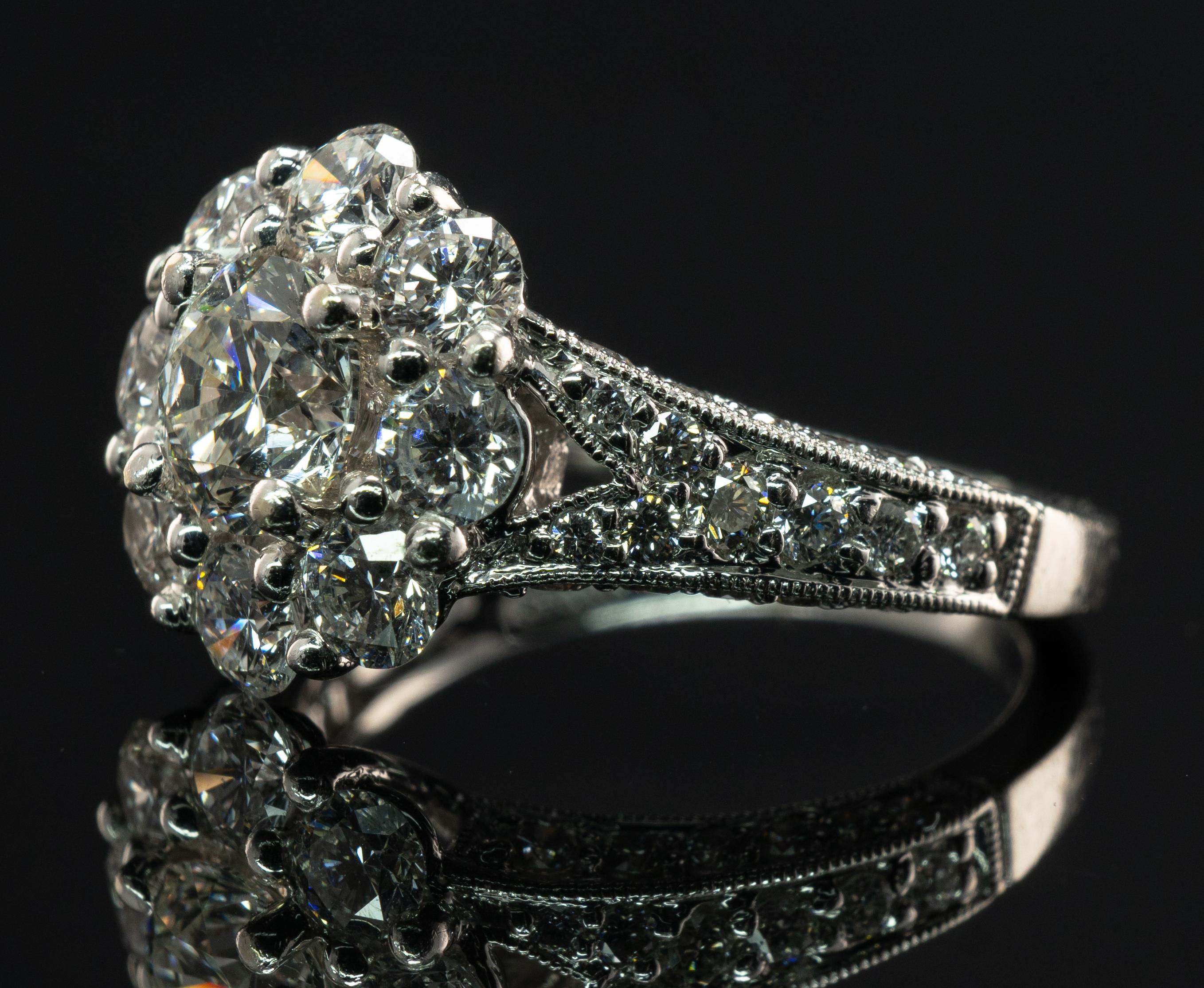 Diamond Ring 14K White Gold Band Halo Engagement Wedding 2.00 TDW  For Sale 7