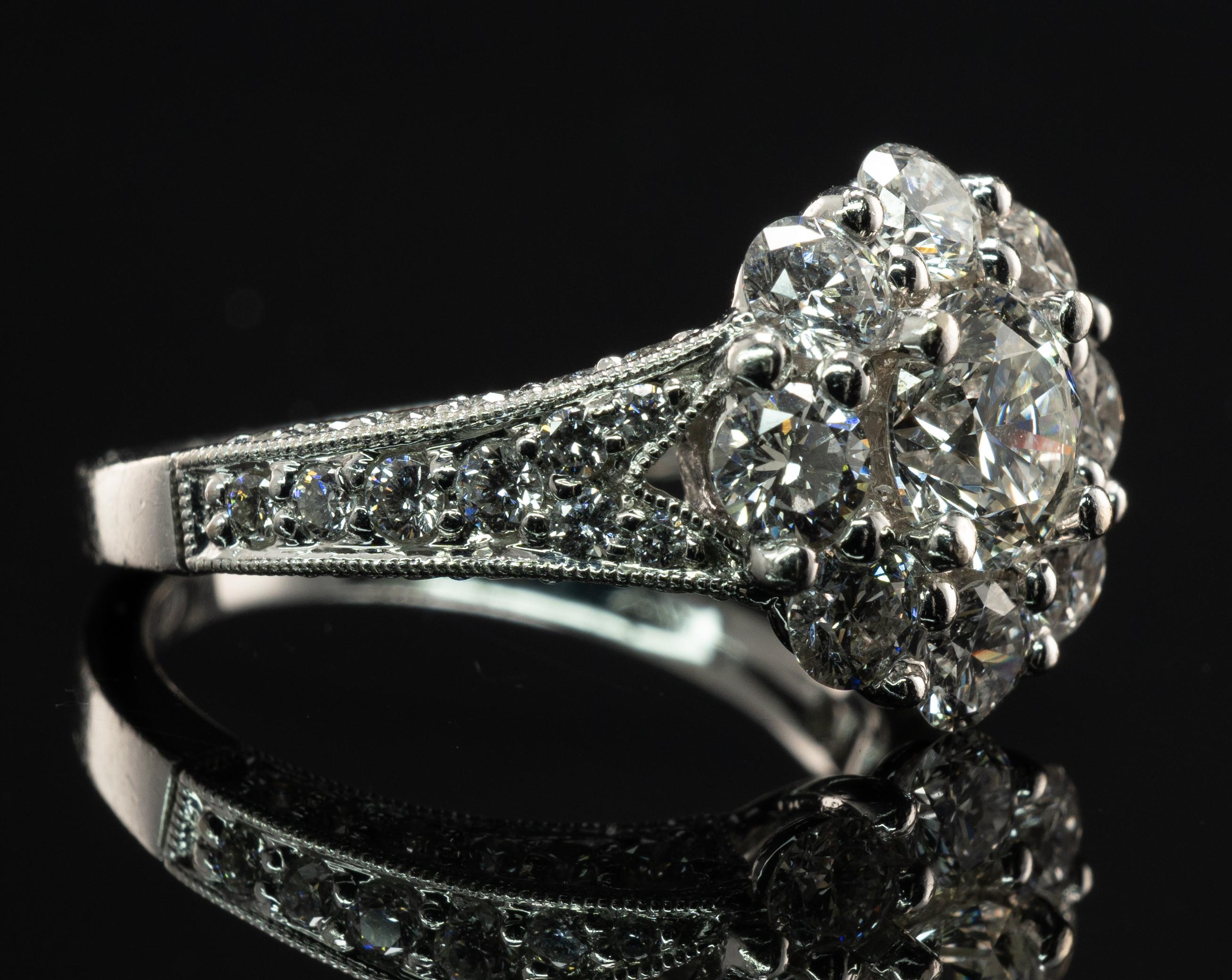Round Cut Diamond Ring 14K White Gold Band Halo Engagement Wedding 2.00 TDW  For Sale