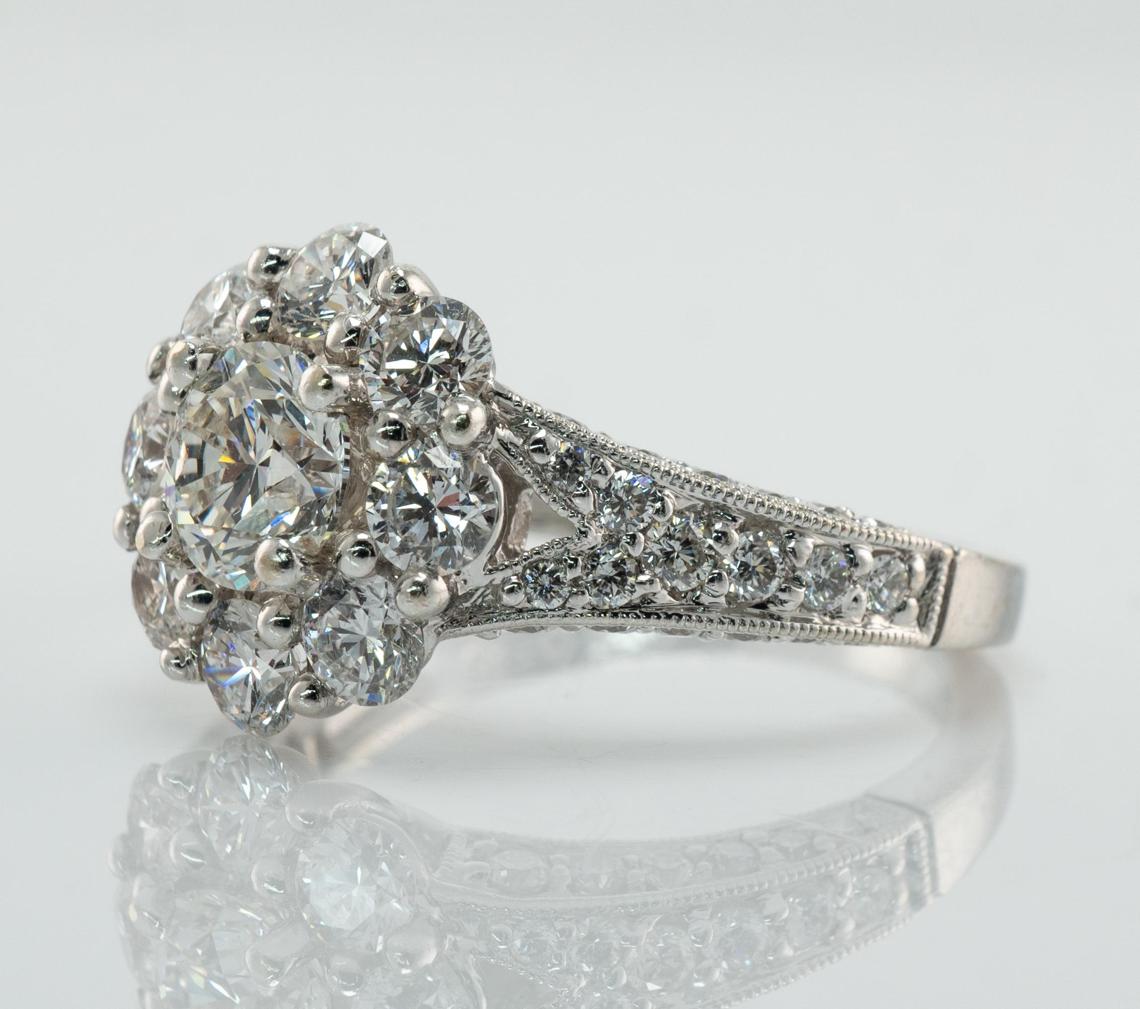 Women's Diamond Ring 14K White Gold Band Halo Engagement Wedding 2.00 TDW  For Sale