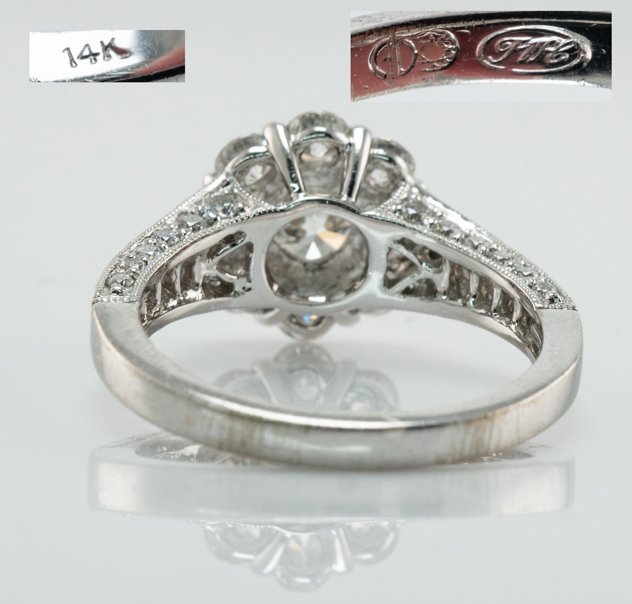 Diamond Ring 14K White Gold Band Halo Engagement Wedding 2.00 TDW  For Sale 1