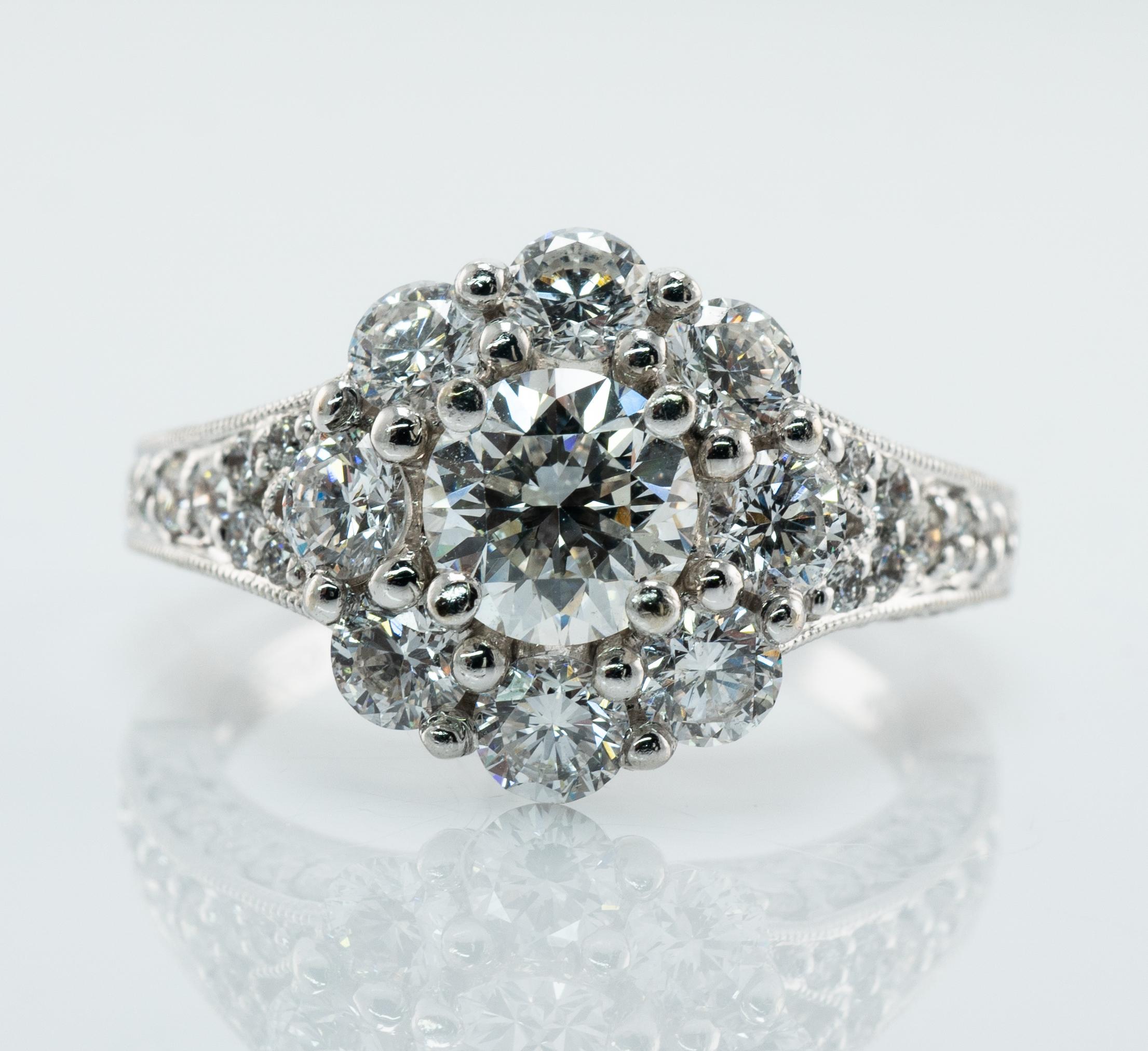 Natural Diamond Ring 14K White Gold Band Halo Engagement Wedding 2.00 TDW For Sale 2