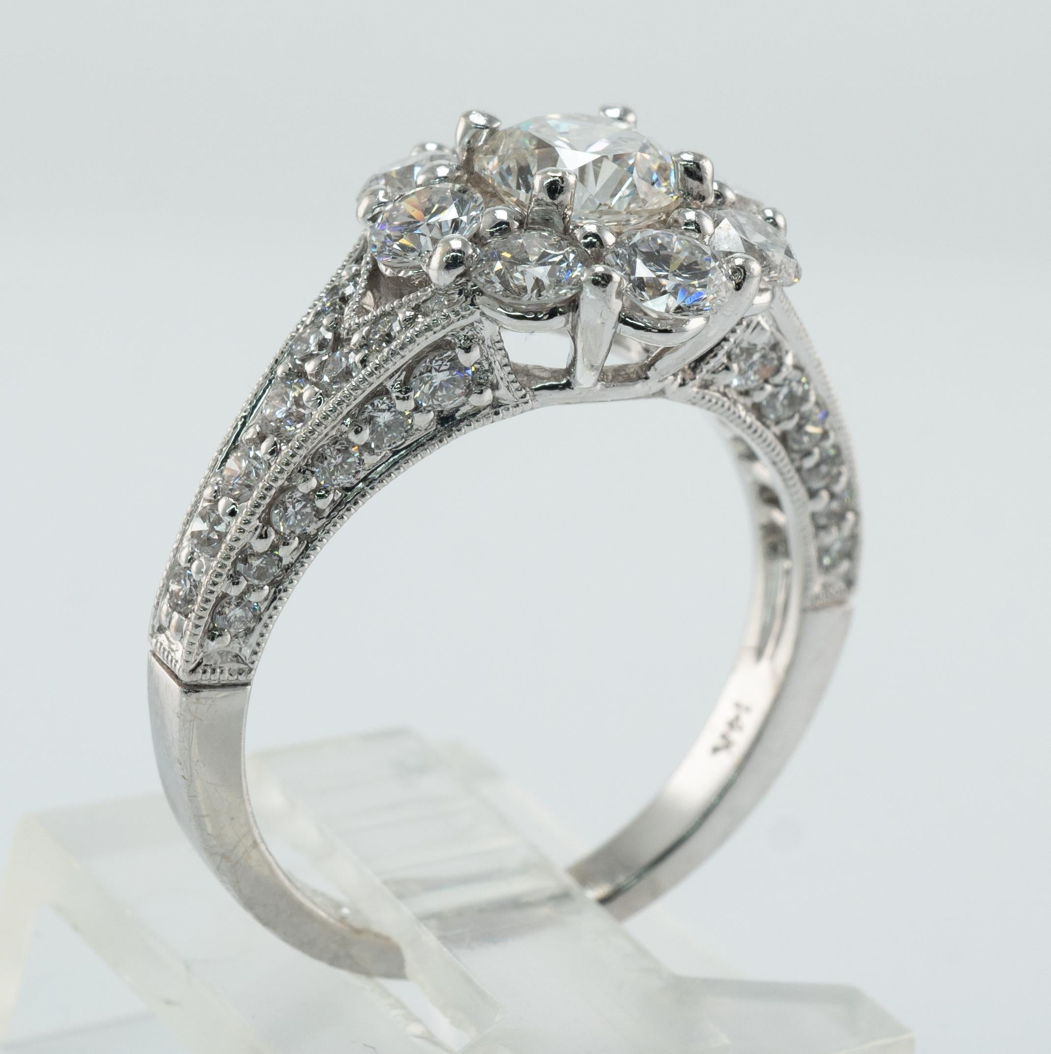 Diamond Ring 14K White Gold Band Halo Engagement Wedding 2.00 TDW  For Sale 3