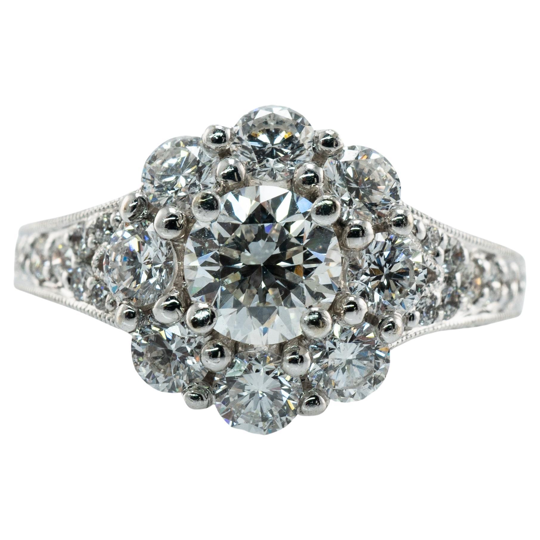 Diamond Ring 14K White Gold Band Halo Engagement Wedding 2.00 TDW  For Sale