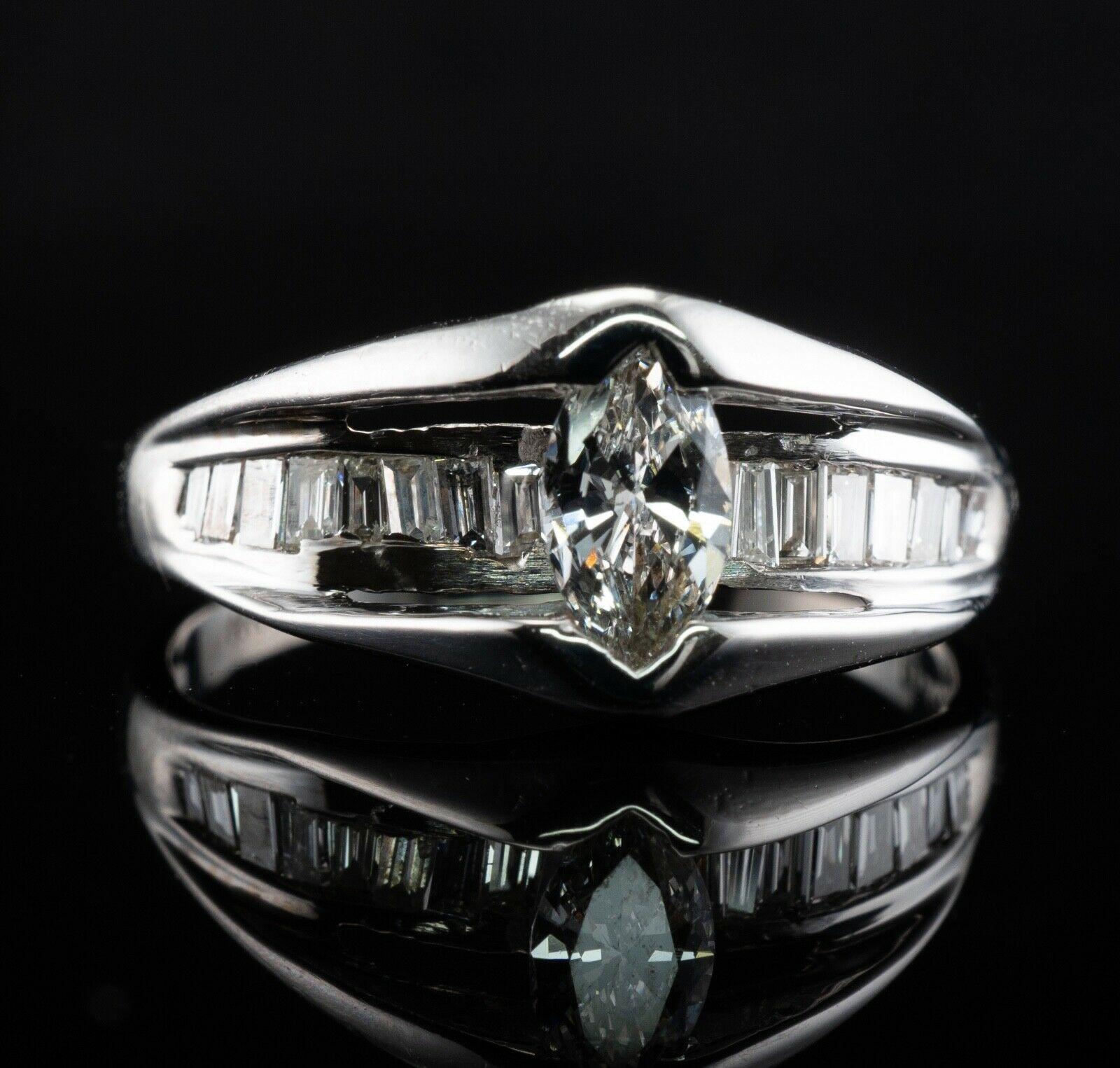 Diamond Ring 14K White Gold Band Marquise Cut Engagement For Sale 8