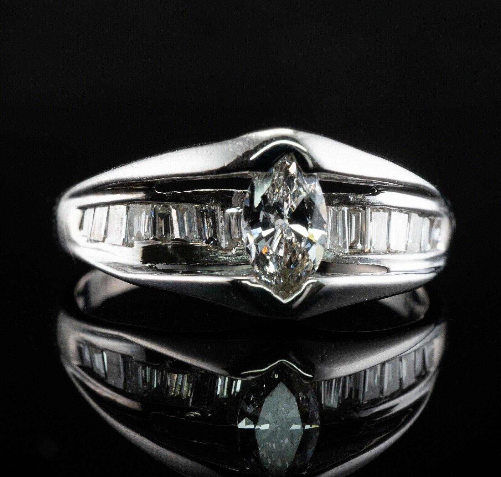 Natural Diamond Ring 14K White Gold Band Marquise Cut Engagement For Sale 8