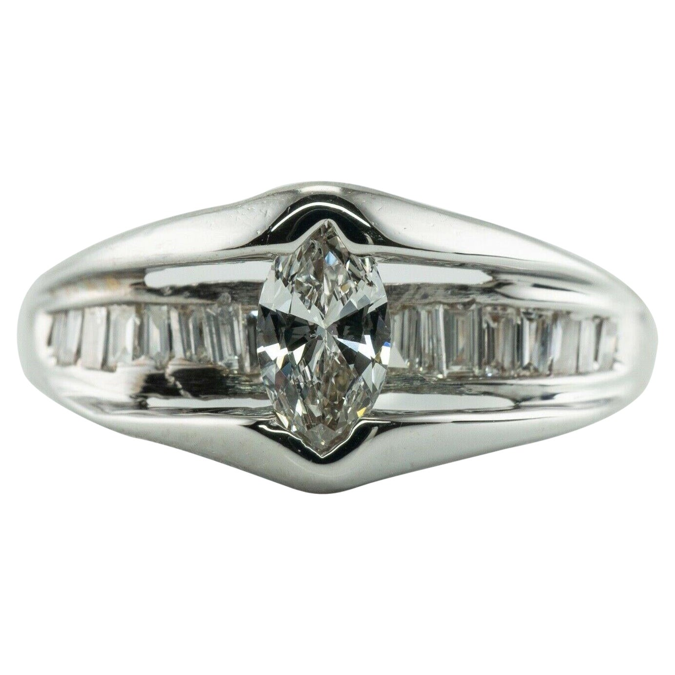 Natural Diamond Ring 14K White Gold Band Marquise Cut Engagement