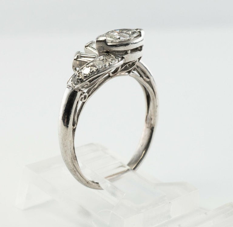 Diamond Ring 14K White Gold Band Vintage Estate For Sale at 1stDibs