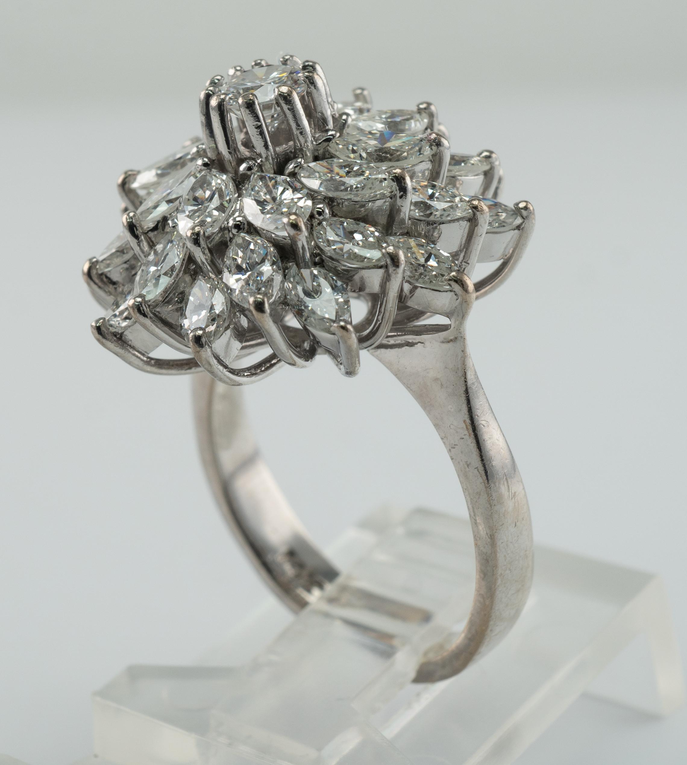 Diamond Ring 14K White Gold Cluster 5.22 TDW Cocktail Marquise For Sale 3