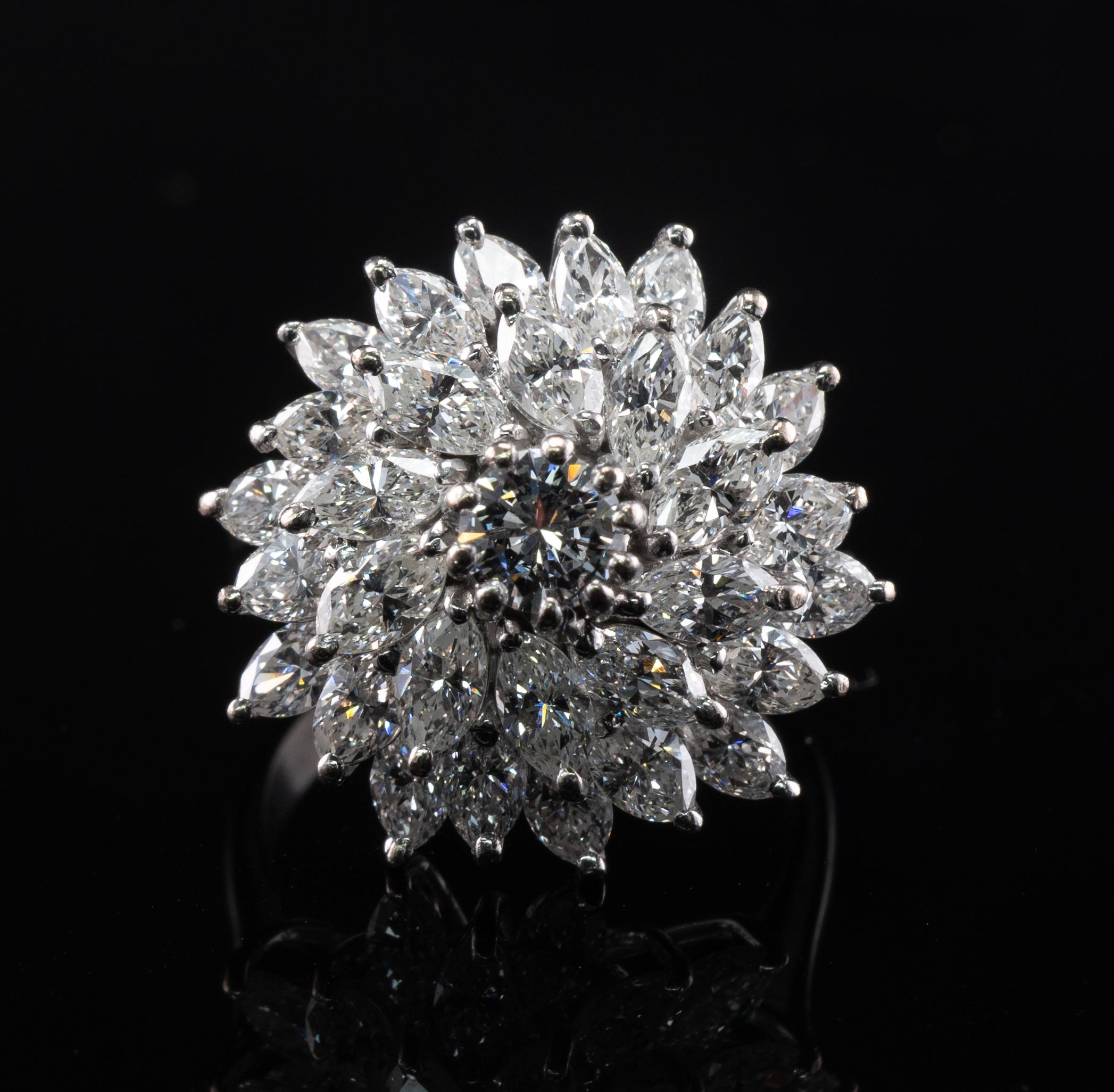 Diamond Ring 14K White Gold Cluster 5.22 TDW Cocktail Marquise For Sale 4