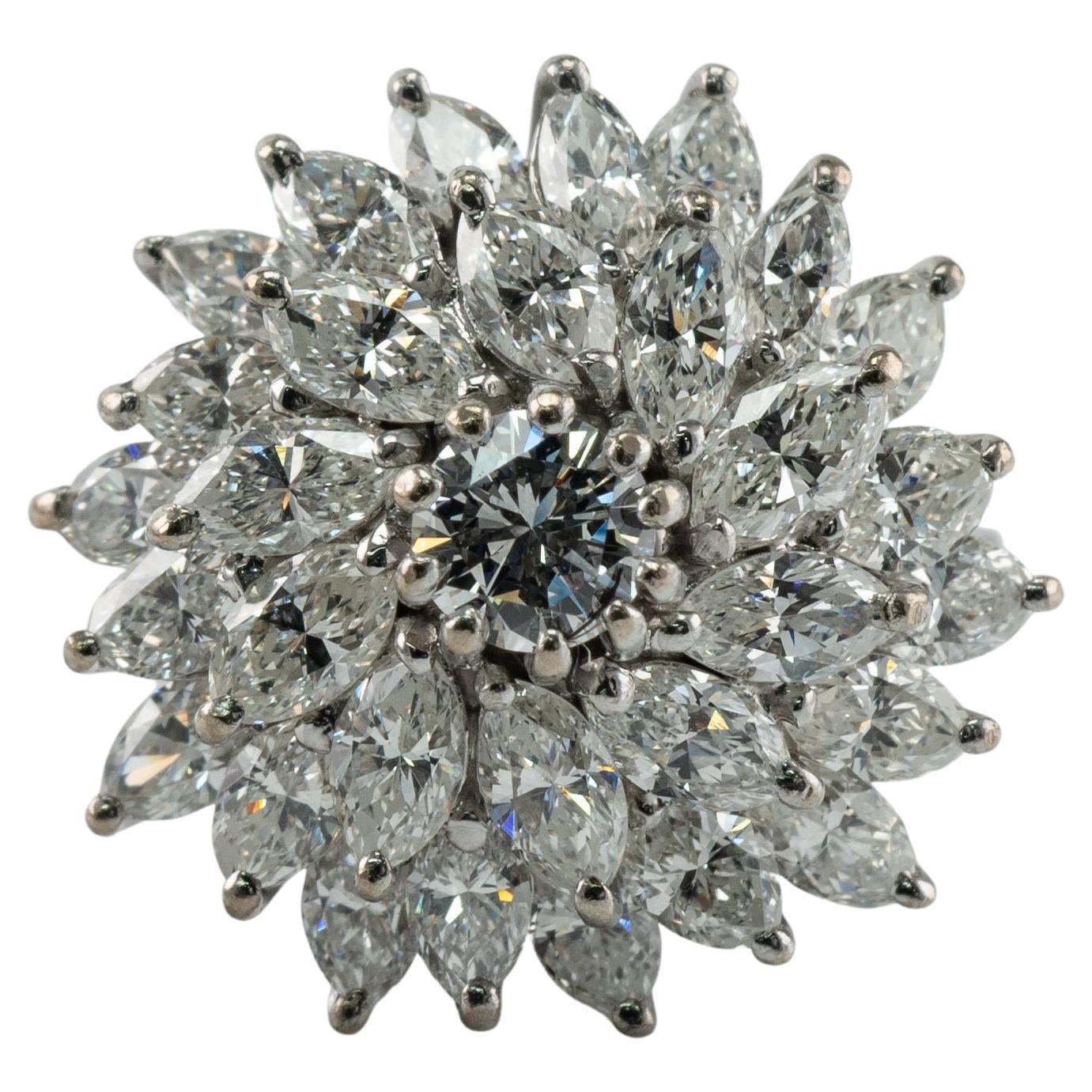 Diamond Ring 14K White Gold Cluster 5.22 TDW Cocktail Marquise For Sale