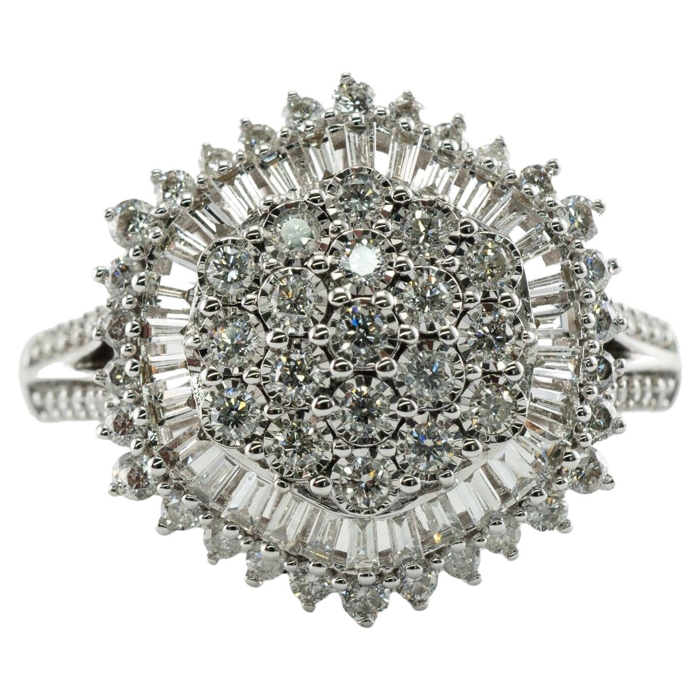 Diamond Ring 14K White Gold Cluster Cocktail 2.31 TDW For Sale