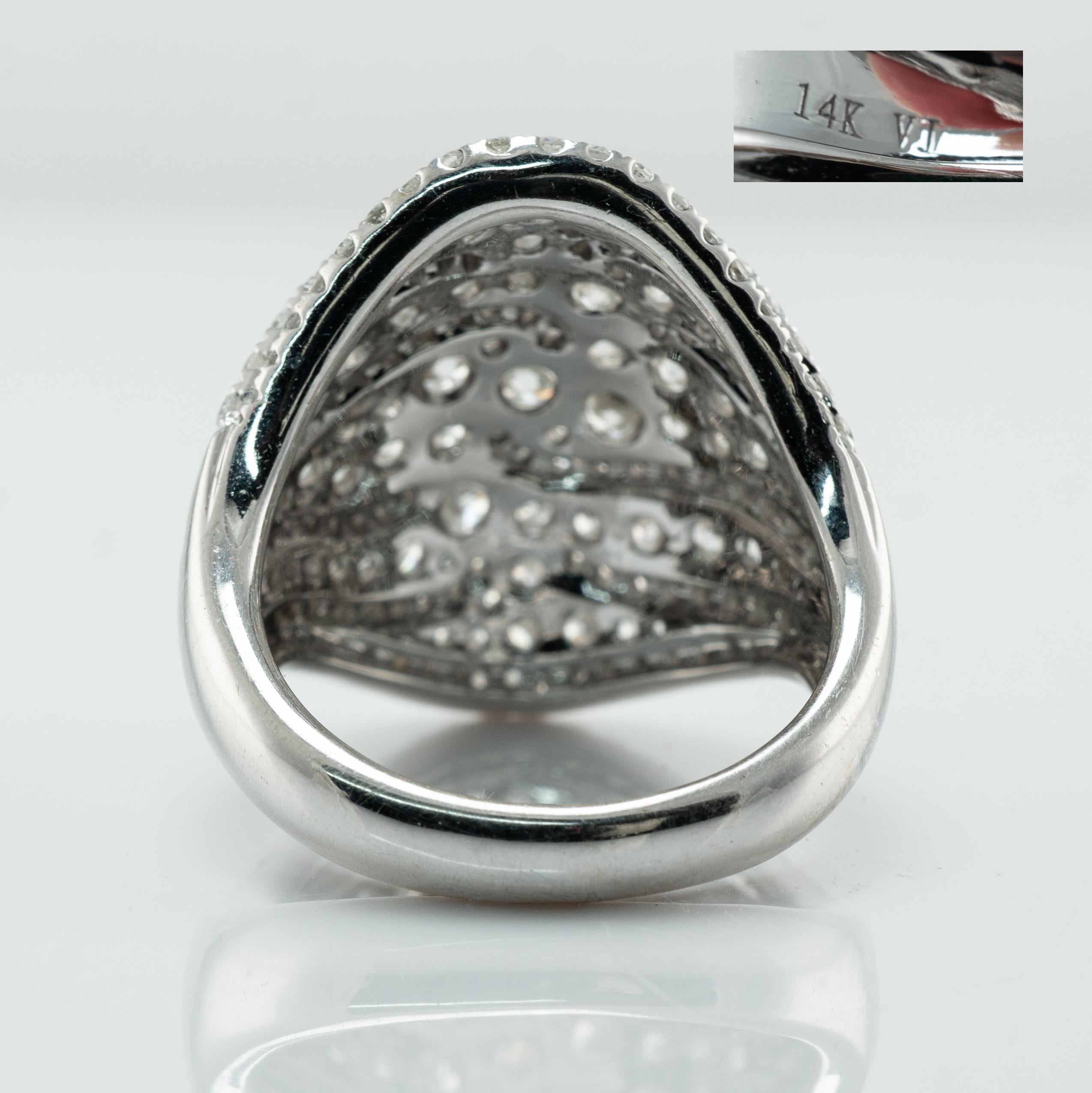  Diamond Ring 14K White Gold Cluster Cocktail 3.00ct TDW VJ For Sale 1