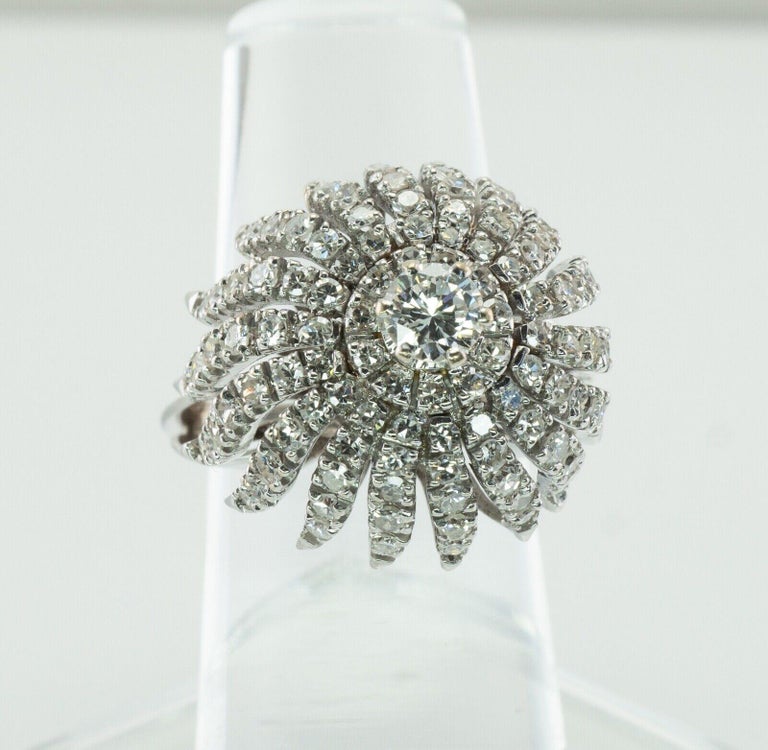 Diamond Ring 14K White Gold Cocktail Vintage 3.00 TDW For Sale at 1stDibs
