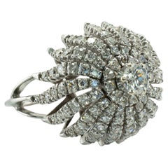 Diamantring aus 14-karätigem Weißgold, Cocktail-Stil, Vintage, 3,00 TDW
