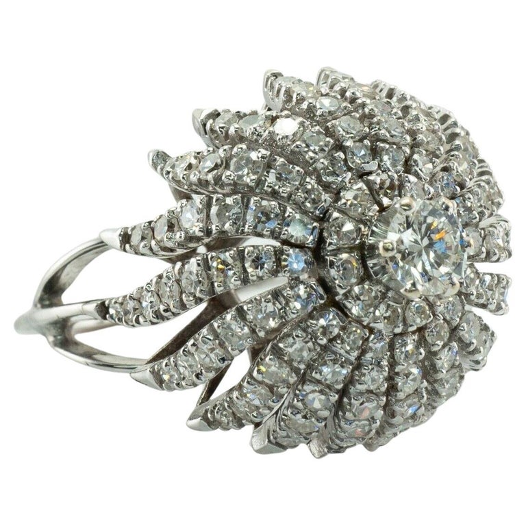 Diamond Ring 14K White Gold Cocktail Vintage 3.00 TDW For Sale at 1stDibs