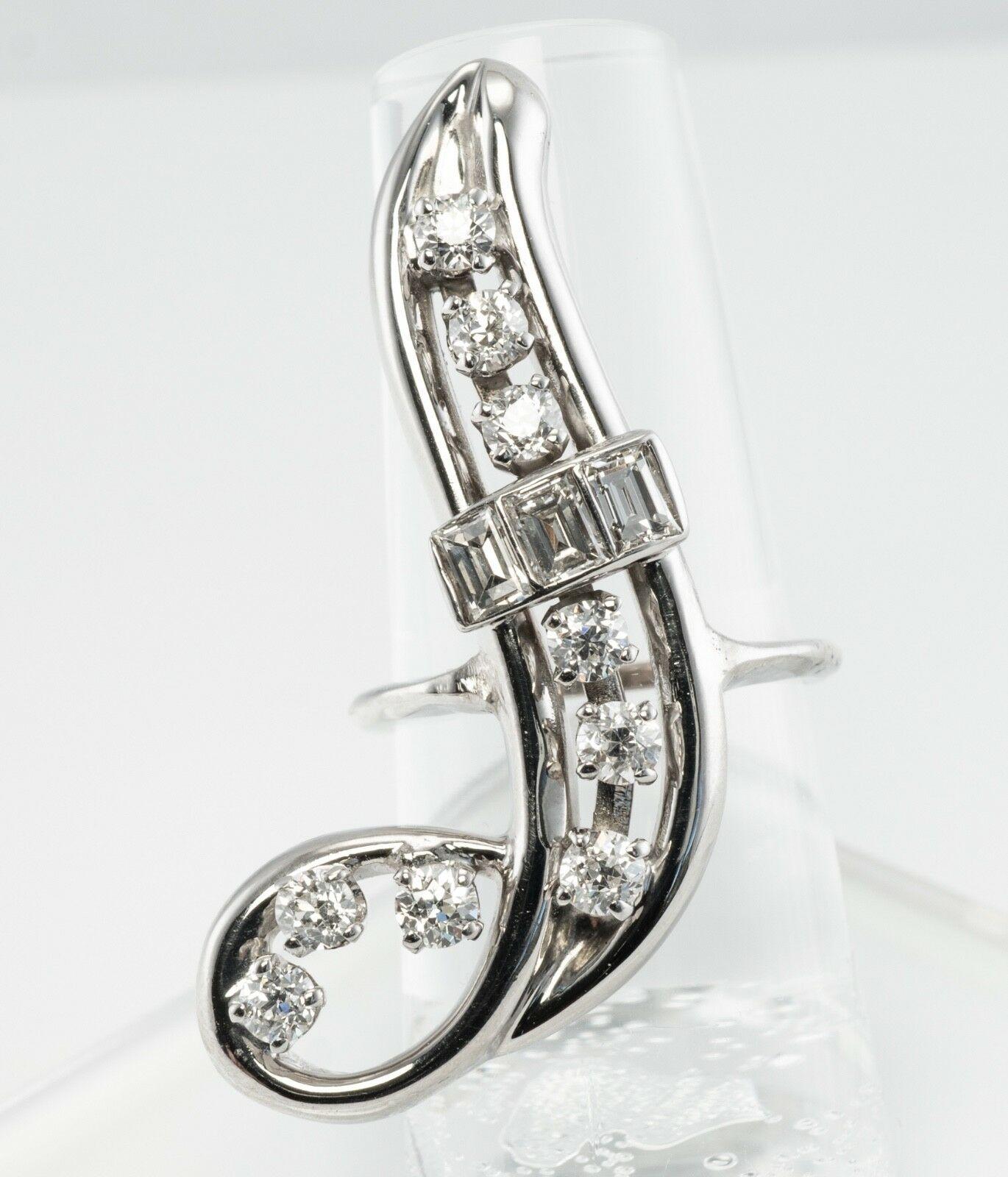 Diamond Ring 14K White Gold Curved Vintage 1.70 TDW For Sale 5