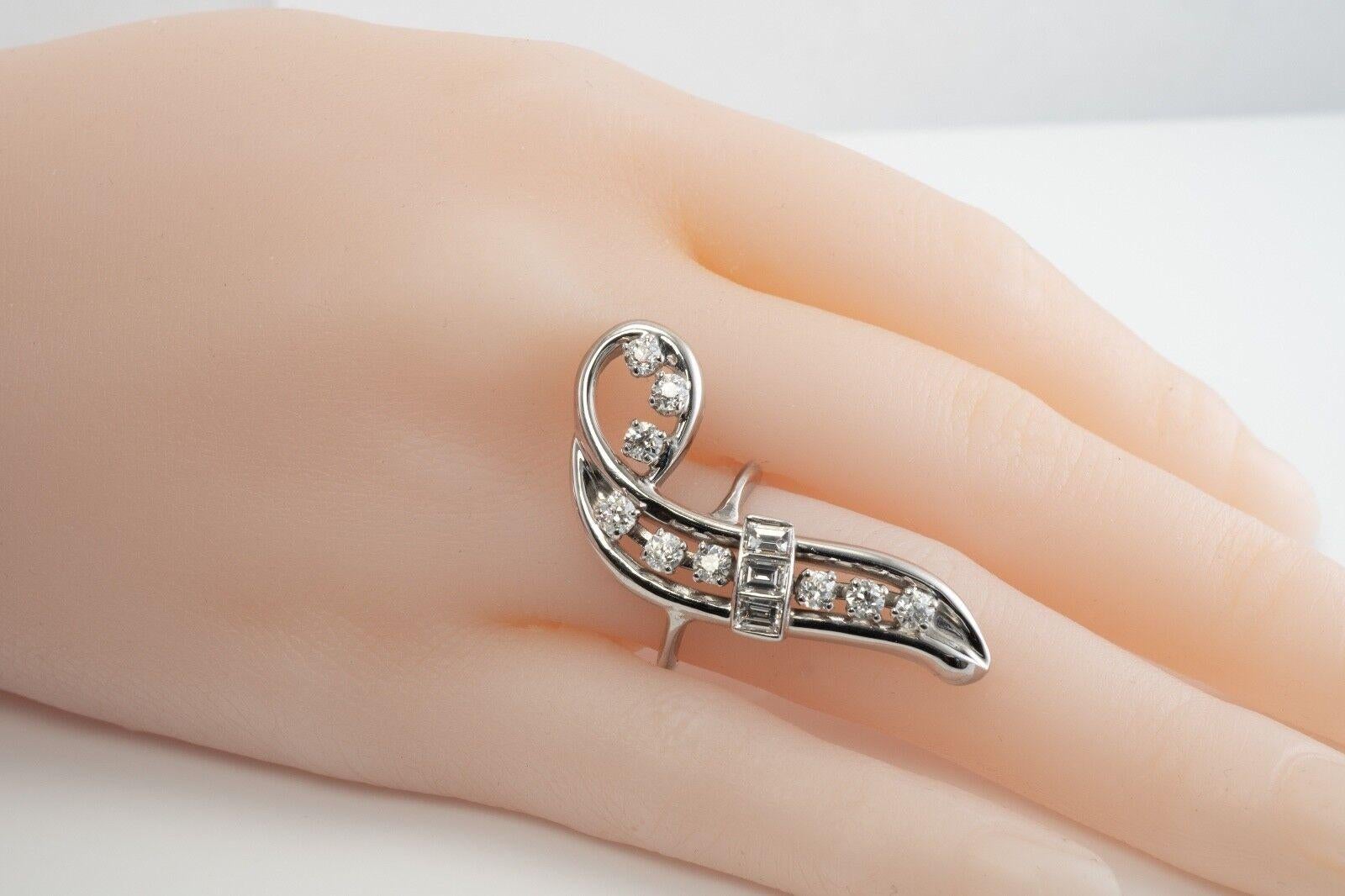 Diamond Ring 14K White Gold Curved Vintage 1.70 TDW For Sale 6