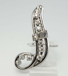Diamond Ring 14K White Gold Curved Vintage 1.70 TDW