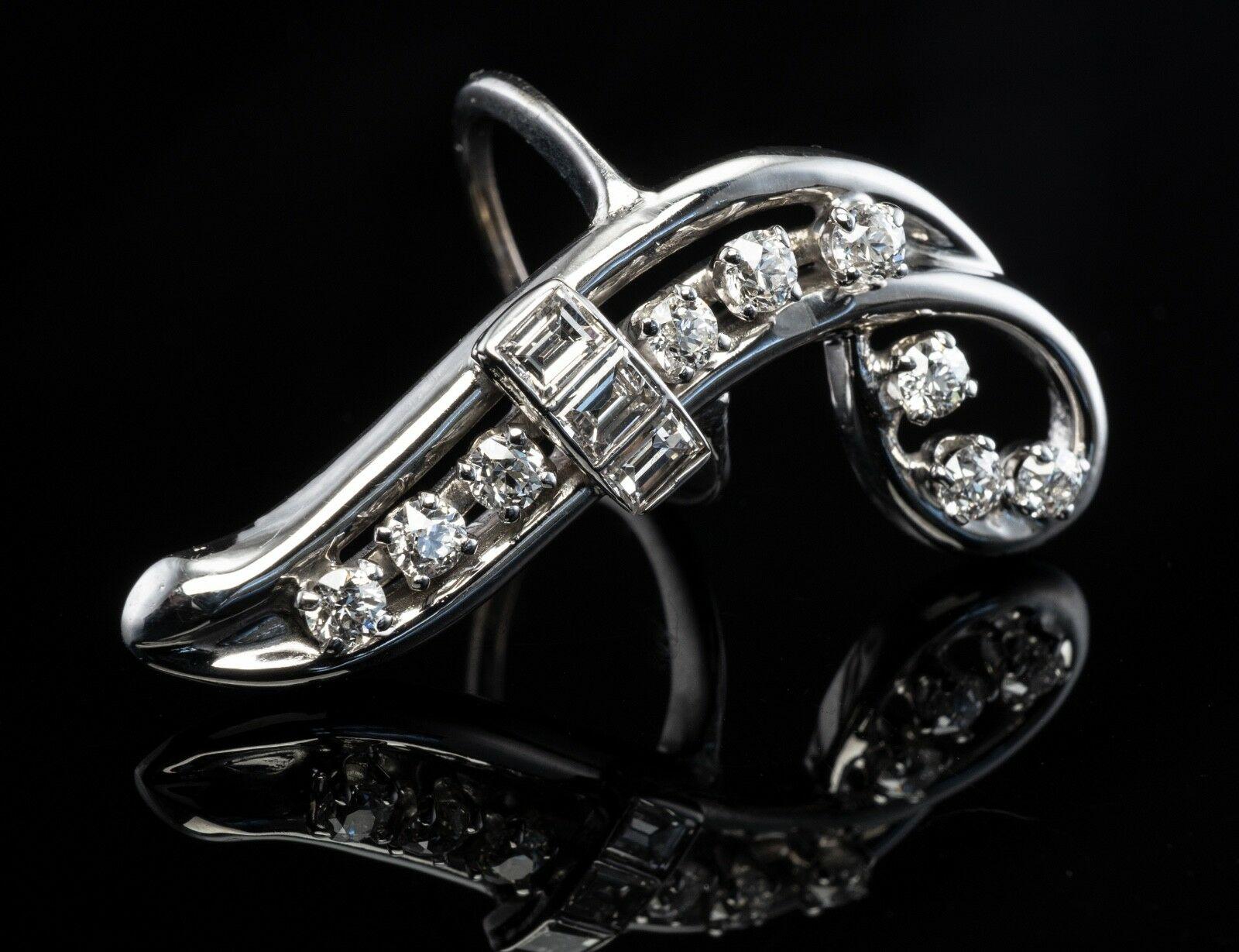 Round Cut Diamond Ring 14K White Gold Curved Vintage 1.70 TDW For Sale