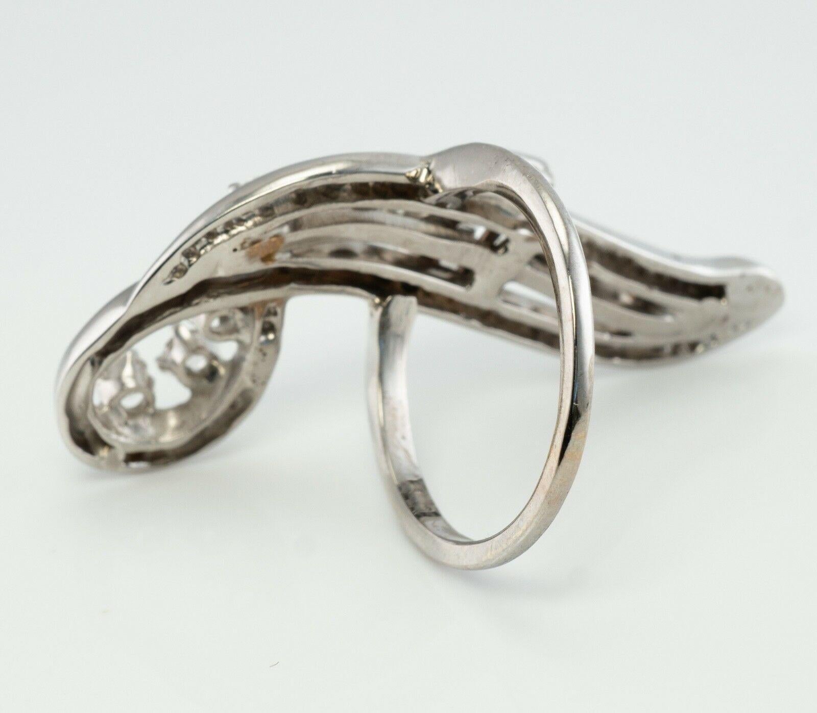 Women's Diamond Ring 14K White Gold Curved Vintage 1.70 TDW For Sale