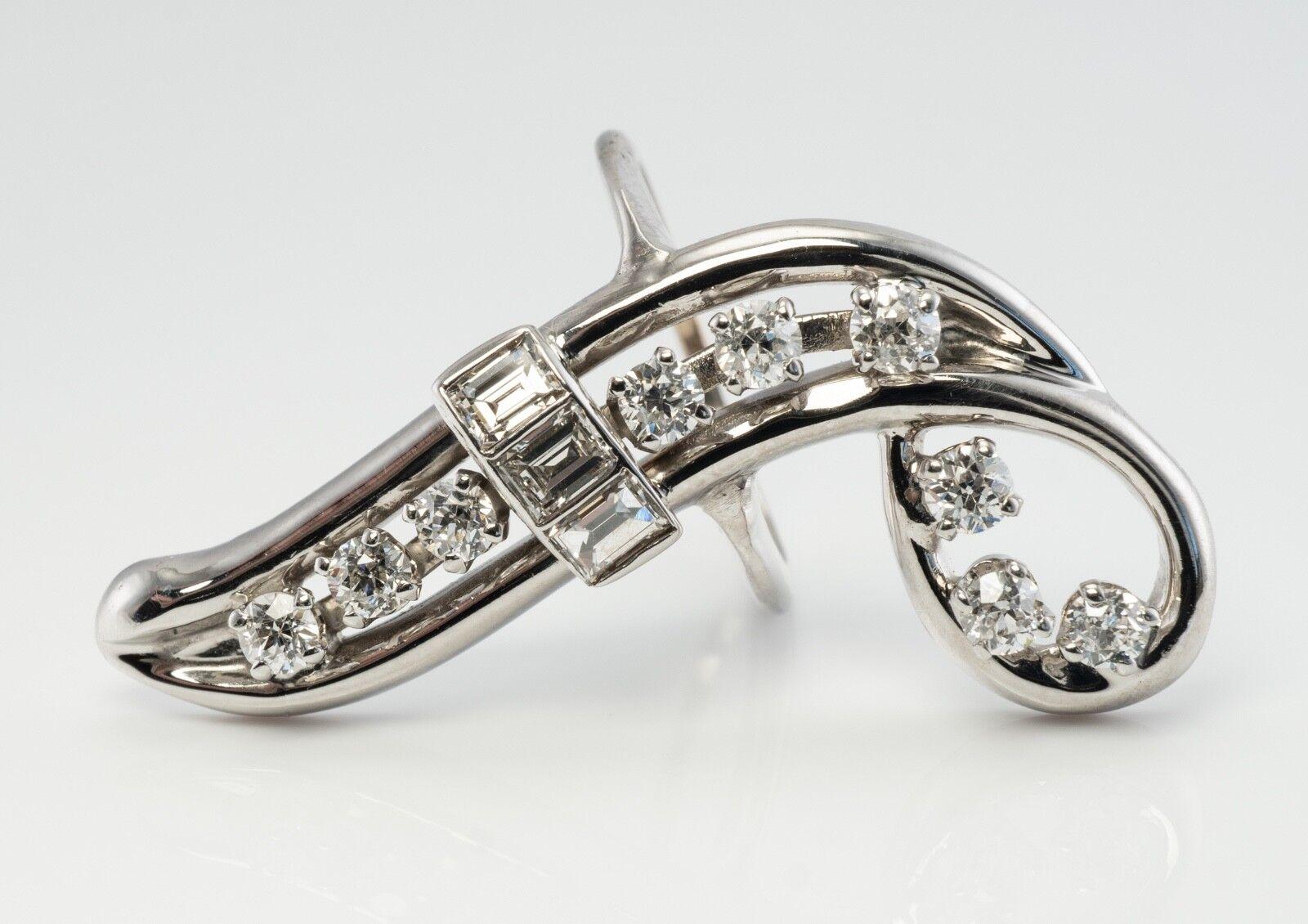 Diamond Ring 14K White Gold Curved Vintage 1.70 TDW For Sale 1
