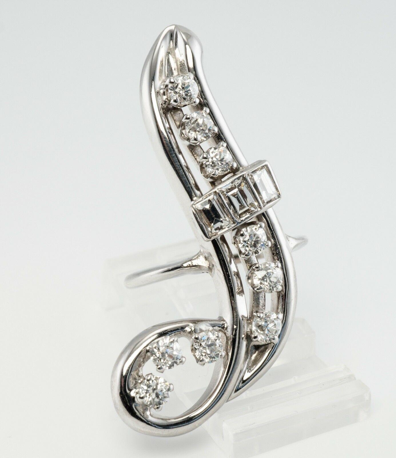 Diamond Ring 14K White Gold Curved Vintage 1.70 TDW For Sale 2