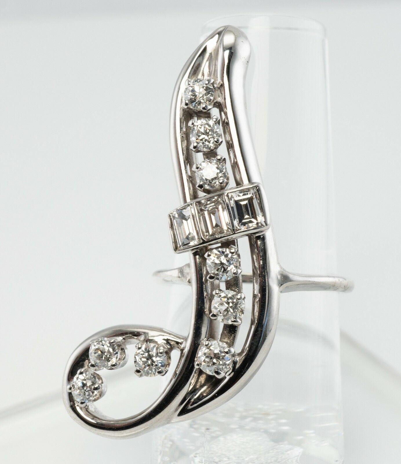Diamond Ring 14K White Gold Curved Vintage 1.70 TDW For Sale 3
