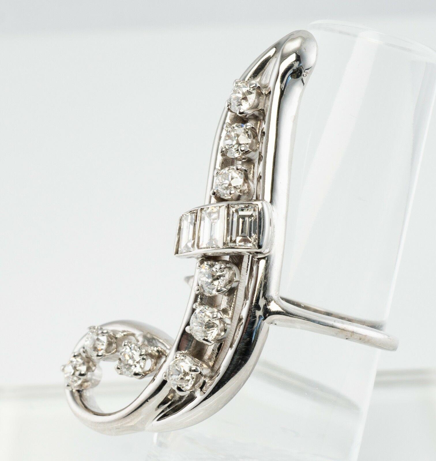 Diamond Ring 14K White Gold Curved Vintage 1.70 TDW For Sale 4