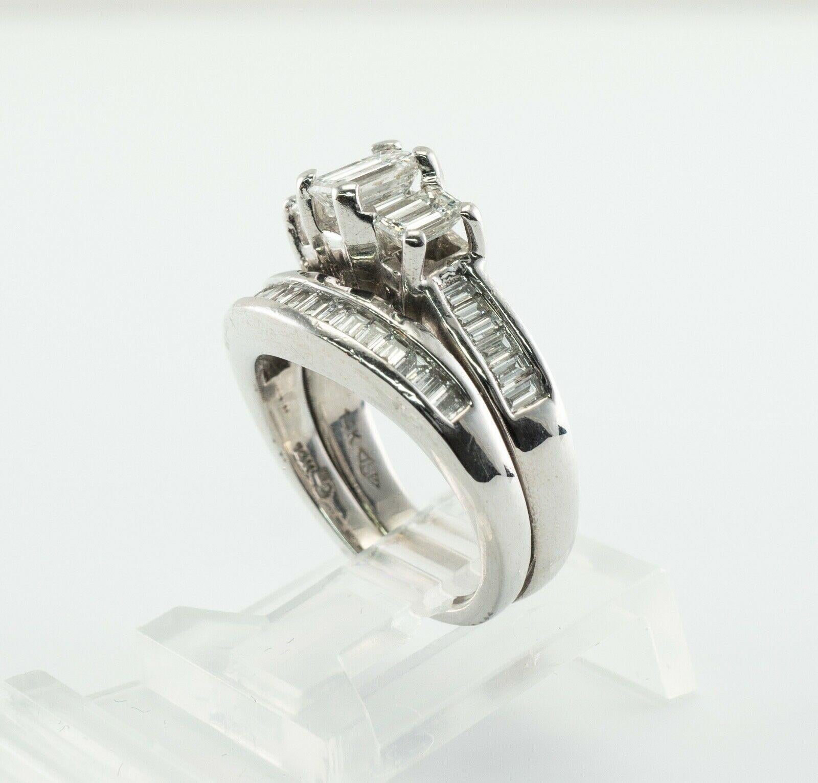 Diamond Ring 14K White Gold Double Band 1.50 TDW Emerald Cut For Sale 5